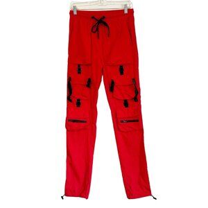 Decibel Mens Large Red Multi Strap Cargo Pants Hip Hop 80s 90s Retro Streetwear